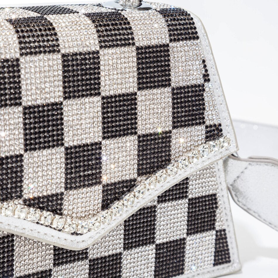 Checkerboard Patterns Crossbody Bags Women New Designer Chain Shiny Crystal Evening Clutch Purses And Handbags High Quality