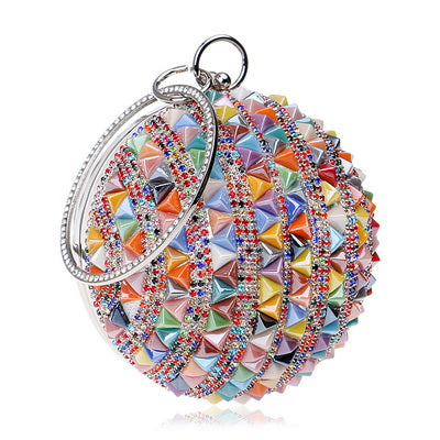 Ceramics Beaded Women Clutches Diamonds Rivet Fashion Round Lady Evening Bags Crystal Wedding Party Bridal Purse
