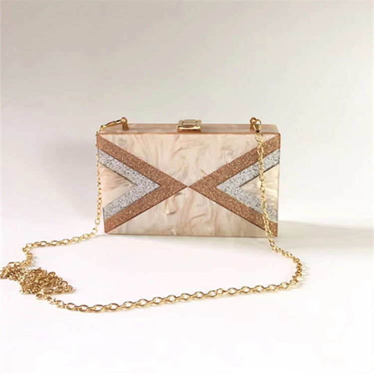 New Wallet Fashion Half Fold Striped Acrylic Dinner Bag Ladies Sequin Splicing Banquet Bag Shoulder Messenger Bag