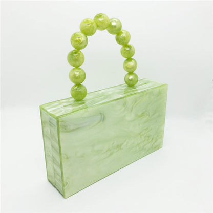 New Apple Green Acrylic Dinner Bag Beaded Handle Small Square Bag Handheld Women's Dress Bag