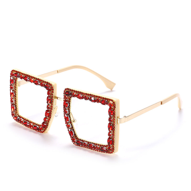 New Square Plain Glasses Hand-Encrusted Fashion Flat Mirror Anti-Blue Light Computer Glasses Frame