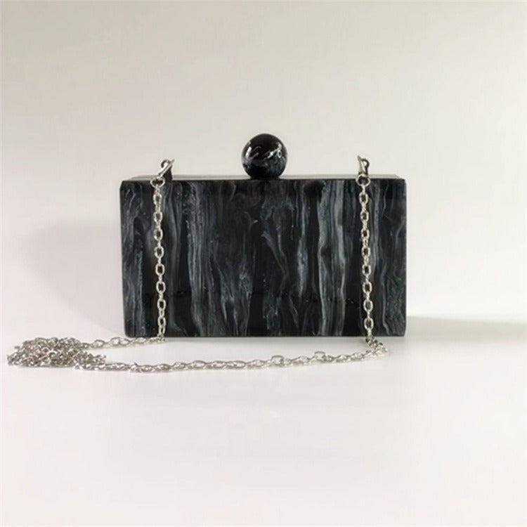 New Round Head Marble Grain Acrylic Dinner Bag Fashion Black Versatile Handbag Cross Body Box Bag