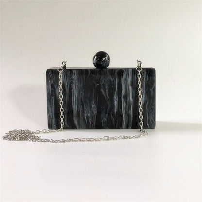 New Round Head Marble Grain Acrylic Dinner Bag Fashion Black Versatile Handbag Cross Body Box Bag