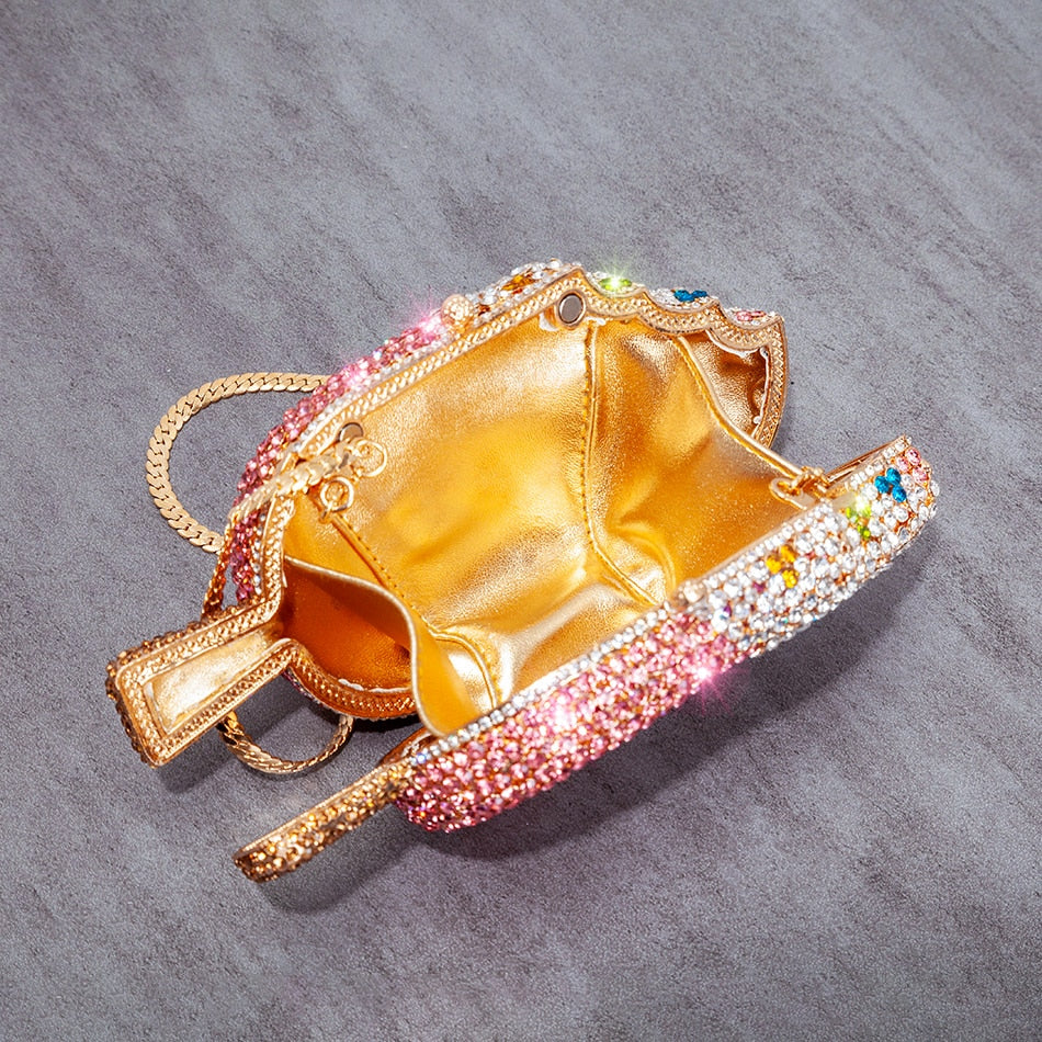 Ice Cream Shaped Diamond Evening Clutch Bag For Party Wedding Boutique Novelty Mini Kawaii Rhinestone Purses High Quality