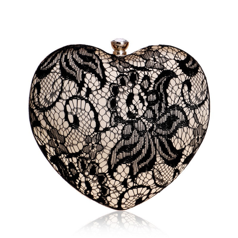 New Lace Evening Bag Ladies Fashion Banquet Dress Clutch Heart Shape Evening Bag