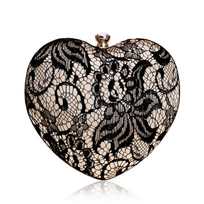 New Lace Evening Bag Ladies Fashion Banquet Dress Clutch Heart Shape Evening Bag