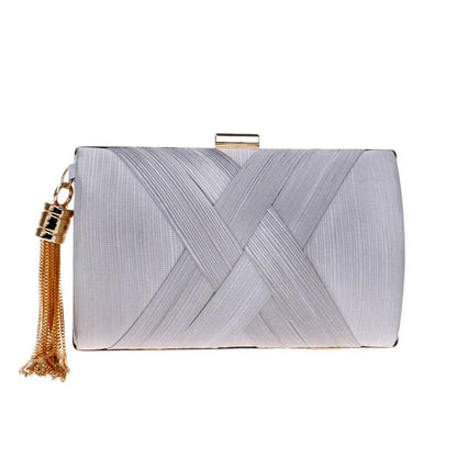 Luxury Lady Women Clutch Bags Tassel Golden Satin Evening Bags Wedding Bridal Handbags Shoulder Chain Purse