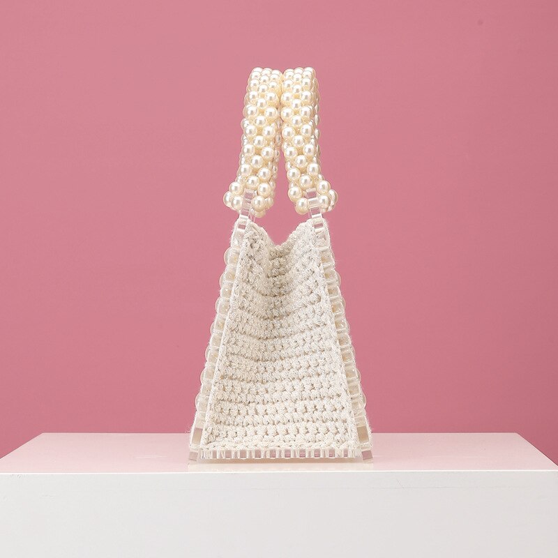 Luxury Acrylic Pearl Evening Clutch Bags Women Handmade Beaded Clear Purses And Handbags Ladies Woven Shoulder Bag Wedding Party