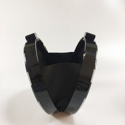 Women's Wallet Black and White Pearlescent Stitching Acrylic Clutch Fashion V-shaped Pattern Foreign Trade Dinner Bag Small Round Bag