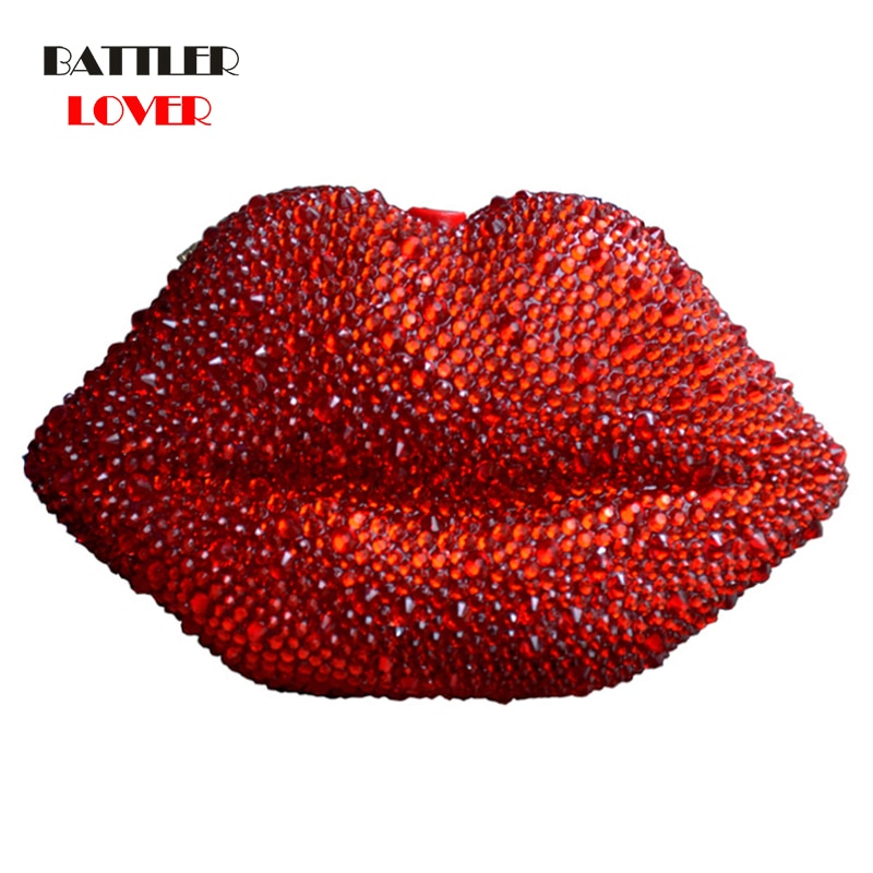 Luxury Red Lip Handmade Diamond Evening Bag For Women Wedding Bride Clutch Zero Wallet Cocktail Dinner Party Prom Handbag