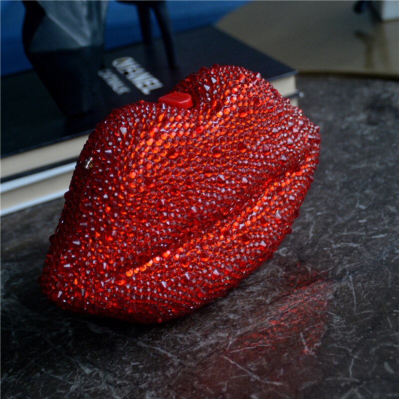 Luxury Red Lip Handmade Diamond Evening Bag For Women Wedding Bride Clutch Zero Wallet Cocktail Dinner Party Prom Handbag