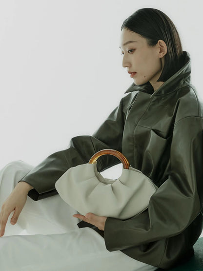 Pleated PU Leather Women Top Handlde Purse Dumpling Ruched Clutch Bag Designer Handbag Chic Fashion Phone Pouch