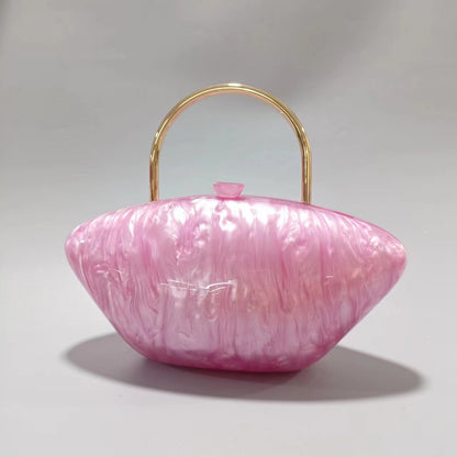 Pearl Marble Shell Rose Pink Acrylic Box Evening Wedding Party Purses And Handbags Luxury Designer Metal Bag Handle Nice Hobos