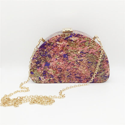 Ins Crescent D Shape Font Glitter Acrylic Dinner Bag Hold Bag Semi-Round Fashion Dress Hard Box Bag