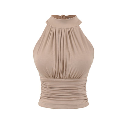 Sexy Backless Tie-up Pleated Fitted Halter Crop Top