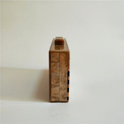 Leaf Vein Acrylic Dinner Bag Geometric Stitching Clutch Women's Dress Small Square Bag Crossbody Hard Box Bag