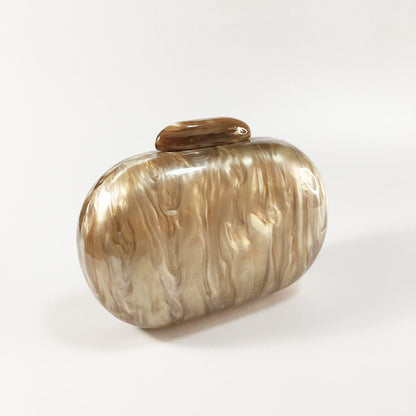 New Women's Oval Acrylic Evening Bag Fashion Solid Color Pearl Clutch Bag Shoulder Box Bag