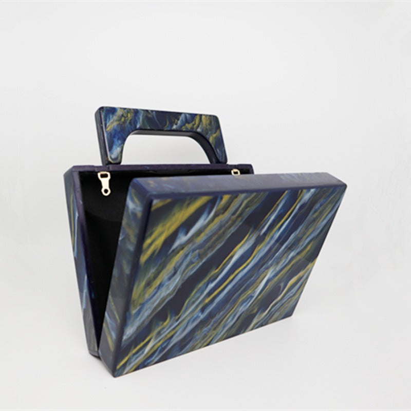 Pearlescent Blue Painting Color Gold Powder Acrylic Dinner Bag For Women Marble Handbag Dress Bag