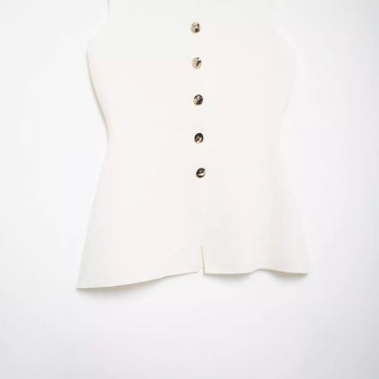 Golden button embellished flat needle vest.