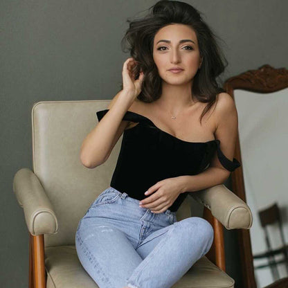 Fishbone waist cinched strapless satin one shoulder top for women