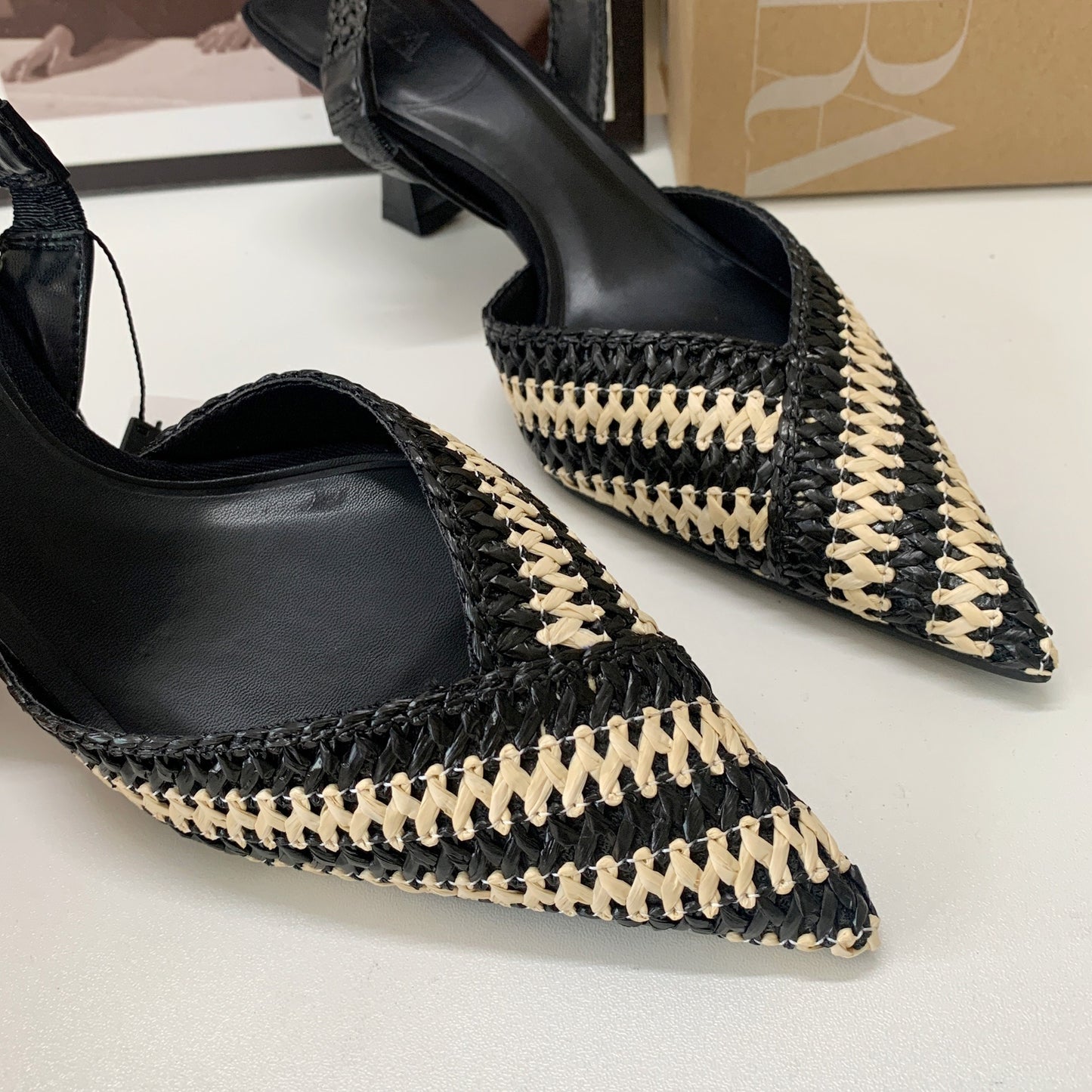 French pointed toe braided stitching women's shoes fashion high-end slingback sandals for women