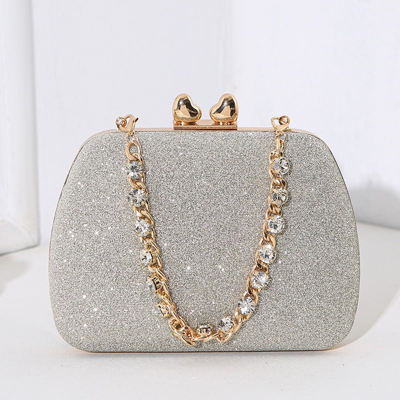 Little Love Water Diamond Chain Handheld Crossbody Small Square Bag Celebrity Banquet Handheld Bag