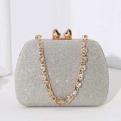 Little Love Water Diamond Chain Handheld Crossbody Small Square Bag Celebrity Banquet Handheld Bag