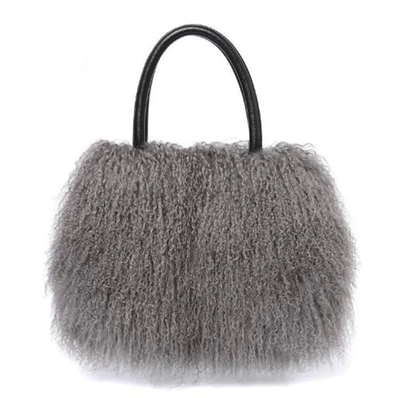 Real Mongolian Fur Bags Australian Beach Wool Fur Shoulder Bag Ladies Tibet Lamb Fur Wrist Bag Large Capacity