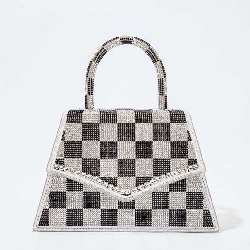 Checkerboard Patterns Crossbody Bags Women New Designer Chain Shiny Crystal Evening Clutch Purses And Handbags High Quality