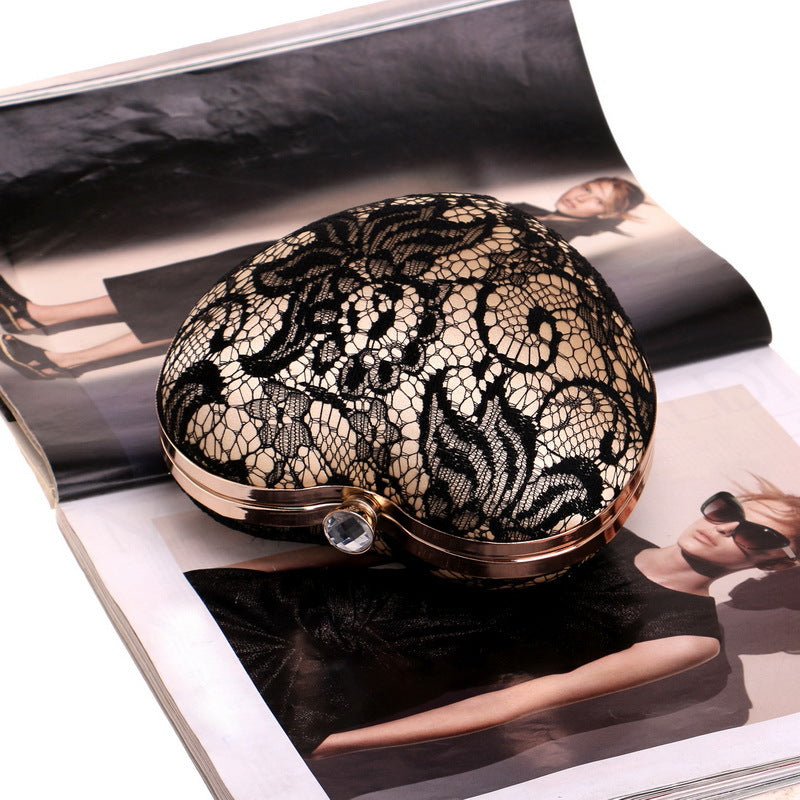 New Lace Evening Bag Ladies Fashion Banquet Dress Clutch Heart Shape Evening Bag
