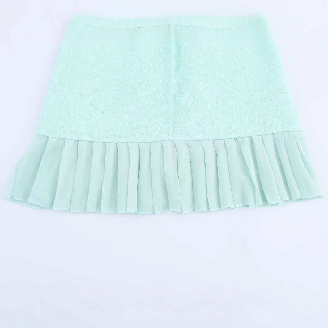 Round neck sleeveless ruffle blue dress for women.