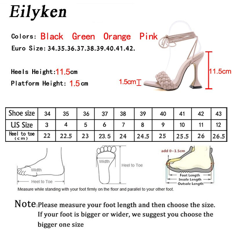 New Design Weave Sandals Spike Heels Women High Heels Square Open Toe Ankle Strap Summer Ladies Elegant Dress Shoes