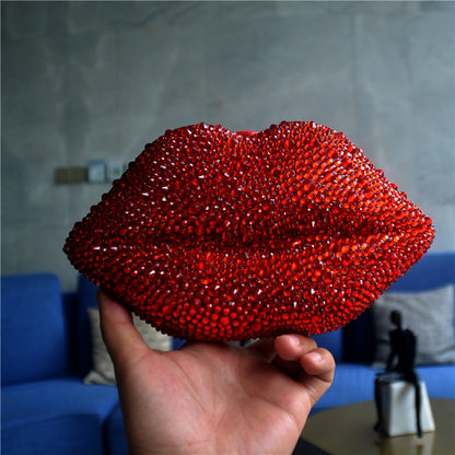 Luxury Red Lip Handmade Diamond Evening Bag For Women Wedding Bride Clutch Zero Wallet Cocktail Dinner Party Prom Handbag
