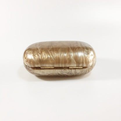 New Female Oval Acrylic Dinner Bag Fashion Pure Color Pearlescent Handbag One Shoulder Box Bag