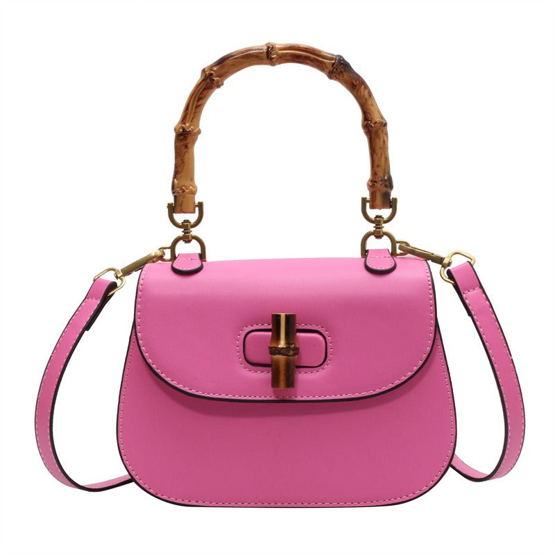Handheld bamboo bag women's shoulder bag retro saddle bag.