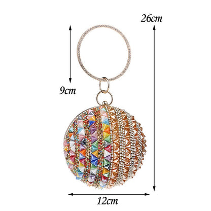 Ceramics Beaded Women Clutches Diamonds Rivet Fashion Round Lady Evening Bags Crystal Wedding Party Bridal Purse