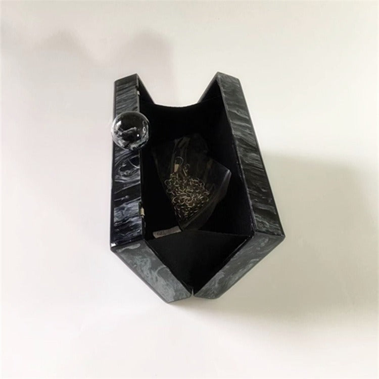 New Round Head Marble Grain Acrylic Dinner Bag Fashion Black Versatile Handbag Cross Body Box Bag