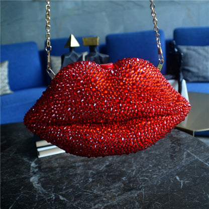 Luxury Red Lip Handmade Diamond Evening Bag For Women Wedding Bride Clutch Zero Wallet Cocktail Dinner Party Prom Handbag