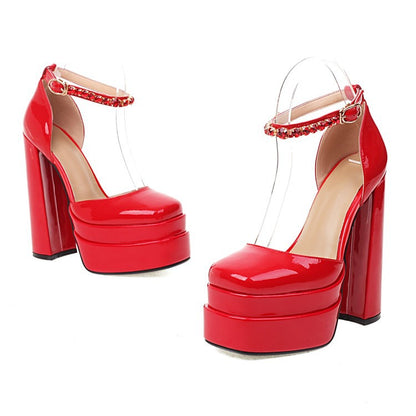 Summer High-Heeled Toe Sandals Sequined Women's Shoes Thick-Heeled Large Size 40-43