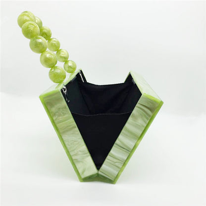 New Apple Green Acrylic Dinner Bag Beaded Handle Small Square Bag Handheld Women's Dress Bag