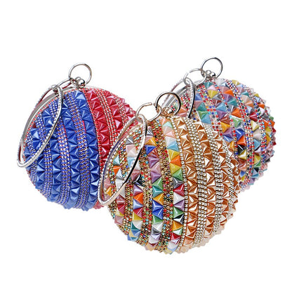 Ceramics Beaded Women Clutches Diamonds Rivet Fashion Round Lady Evening Bags Crystal Wedding Party Bridal Purse