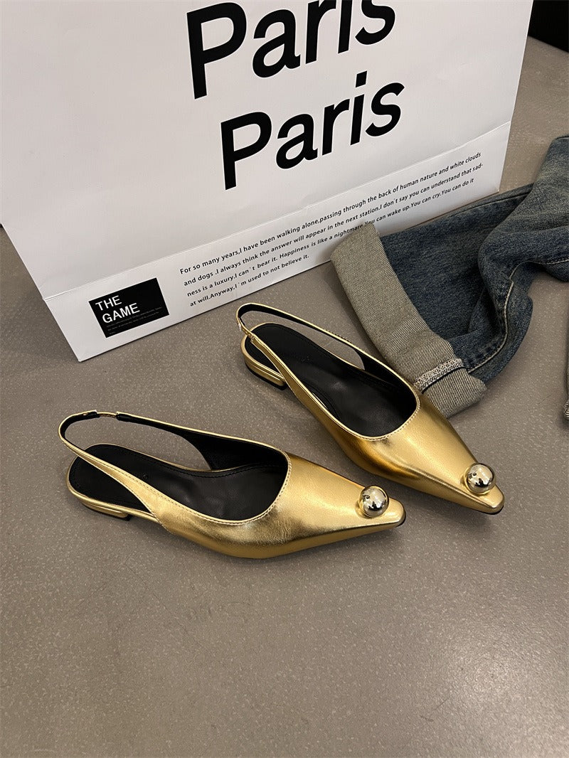 Flats Sandals Elegant Women Shoes Female Footwear Shallow Fashion Metal Slides Ladies Sandals Shoes