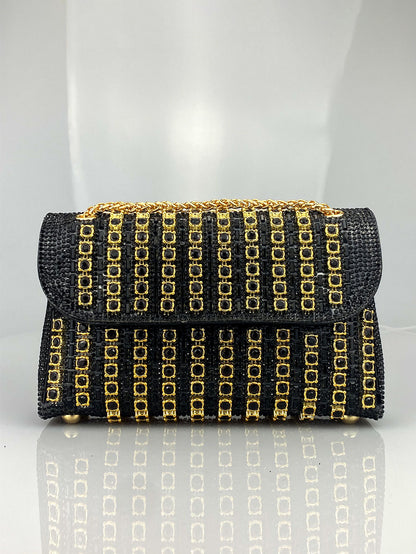 New Elegant Evening Dress Style Brooch-Adorned Clutch Bag with Rhinestones Chain Strap and Cheongsam Design for Formal Occasions