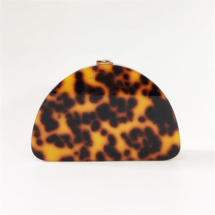 New Leopard Print Semicircle Acrylic Handbag For Ladies Fashion D-Word Dinner Bag Wedding Party Messenger Bag