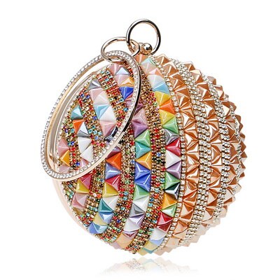 Ceramics Beaded Women Clutches Diamonds Rivet Fashion Round Lady Evening Bags Crystal Wedding Party Bridal Purse