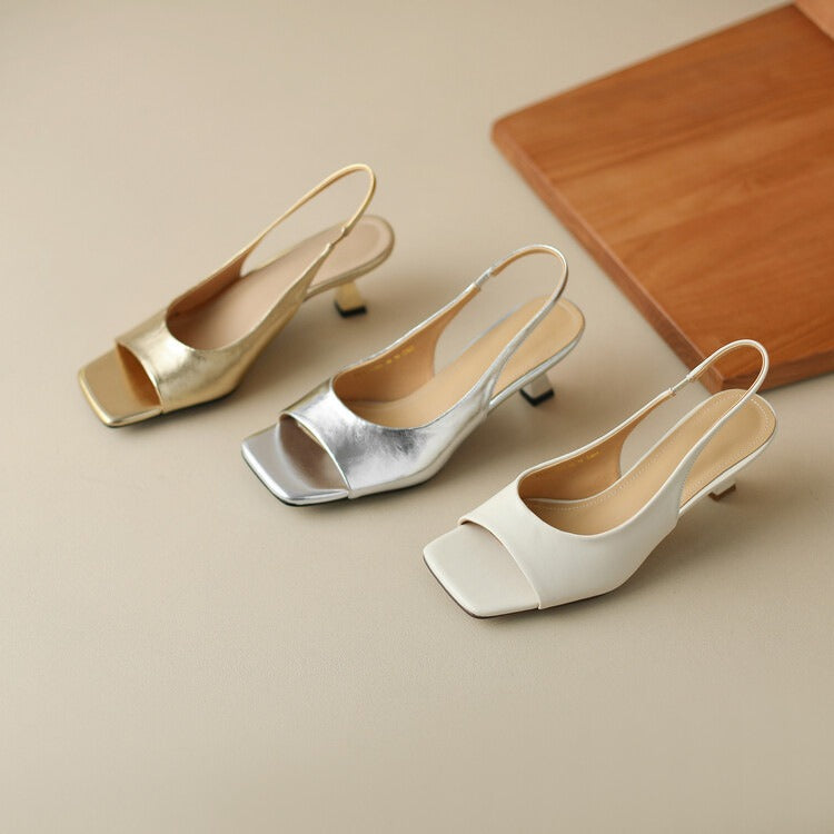 Gold sandals for women, Korean style simple and fashionable silver sandals with back straps