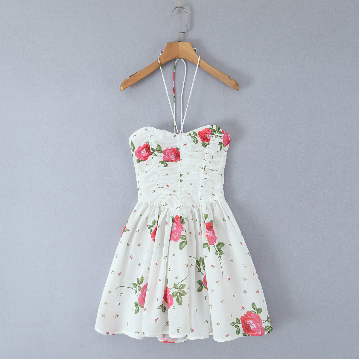 Printed fishbone strapless neck hanging dress for women