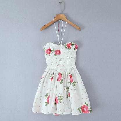 Printed fishbone strapless neck hanging dress for women