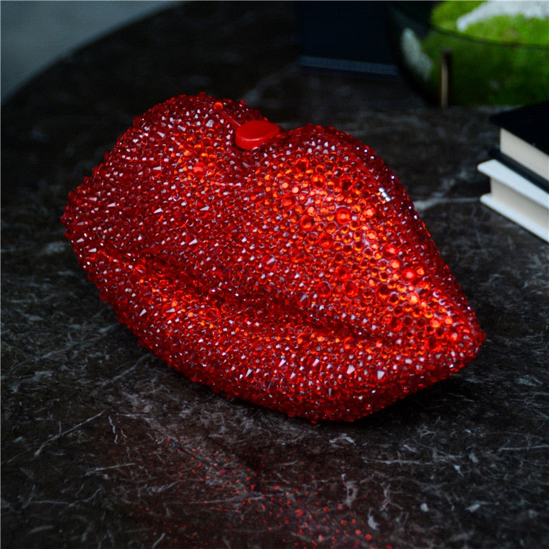 Luxury Red Lip Handmade Diamond Evening Bag For Women Wedding Bride Clutch Zero Wallet Cocktail Dinner Party Prom Handbag