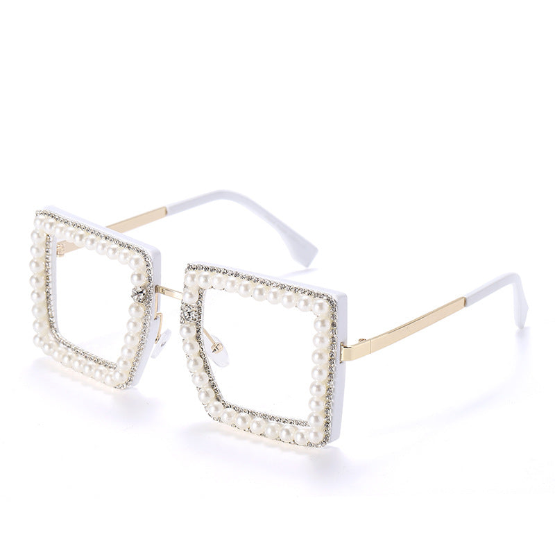 New Square Plain Glasses Hand-Encrusted Fashion Flat Mirror Anti-Blue Light Computer Glasses Frame